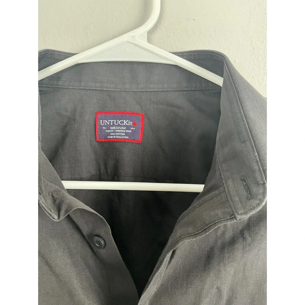 UNTUCKit Mens Black Stone Wrinkle-Free Slim Fit‎ Dress Shirt Size Medium